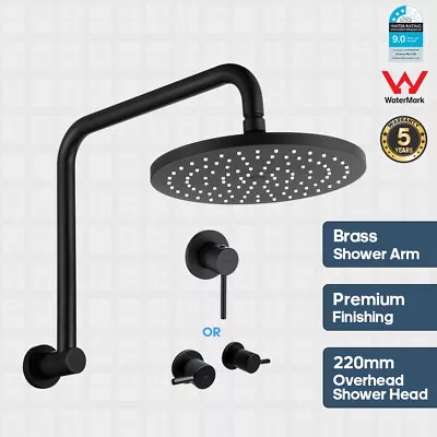 Decaura Black 9  Rain Shower Head Set Gooseneck Wall Arm Round Shower Mixer Taps • $144.99