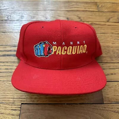 Vintage 90s Manny Pacquiao Red Wool SnapBack Hat Boxing MMA UFC • $49.99