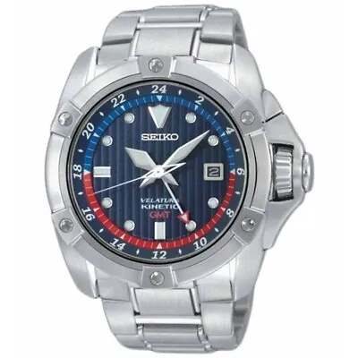 SEIKO VELATURA SUN011P1 Kinetic Watch GMT Blue Dial Steel LumiBrite 10 BAR NOS • $625