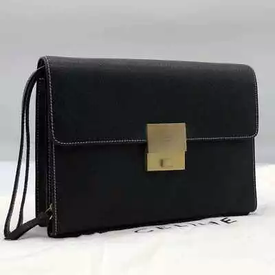 CELINE Clutch Second Bag Vintage Logo Leather Black Women's USED FROM JAPAN • $216