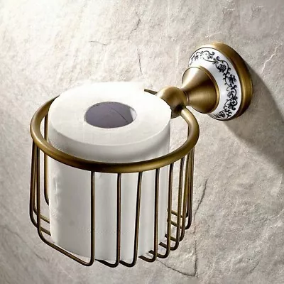 Bathroom Antique Brass Ceramic Base Wall Mounted Toilet Paper Roll Holder Yba404 • £32.39