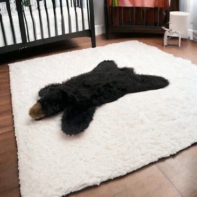 $22 • Buy Black Bear Faux Fur Bear Skin Rug Plush Children’s Size Cabin Lake Rustic Decor