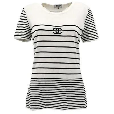 Chanel T-shirt White Black #40 111323 • £617.69