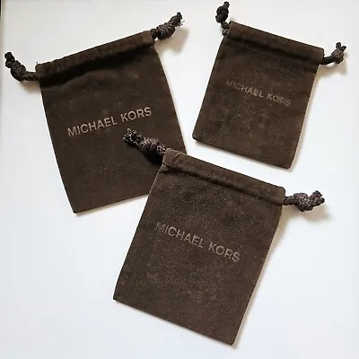 MICHAEL KORS Brown Jewelry Pouch Drawstring Bag NEW LOT Of 3 • $19.95