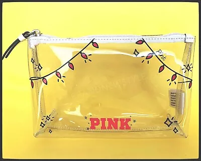 Victoria's Secret PINK LOGO ZIP Clear Cosmetic Pouch MAKE UP Cute BAG NEW • $9.95