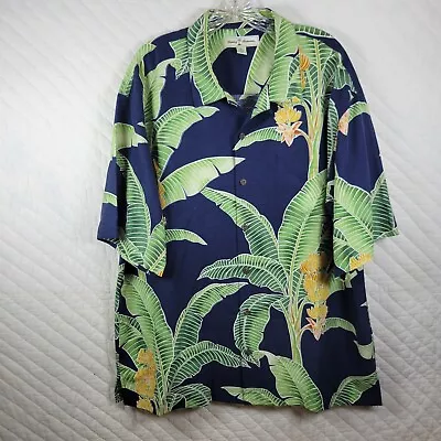 Tommy Bahama Shirt Adult Extra Large XL Blue Hawaiian Silk Short Sleeve Mens • $22.88