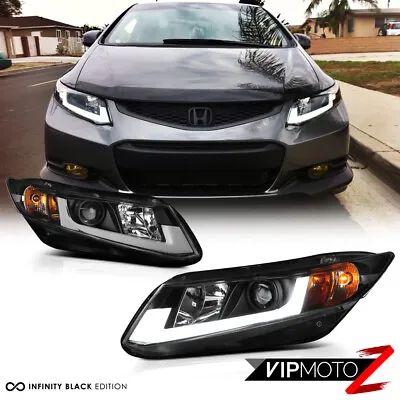 For 12-15 Civic Coupe Sedan FB FG Black  TRON TUBE DRL  Projector Headlight Lamp • $239.95