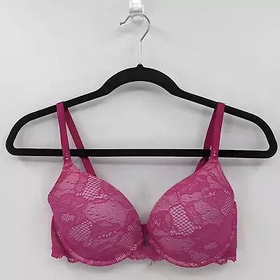 Victoria's Secret Bra Women’s 34D Fuchsia Pink Lace BIOFIT Demi Uplift • $18.99