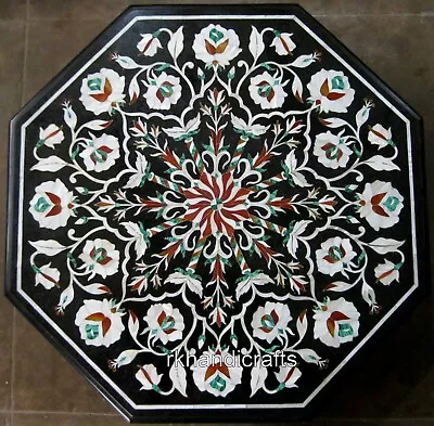 Mother Of Pearl Inlay Work Lawn Side Table Octagon Black Marble Coffee Table Top • $530