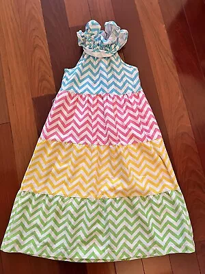 Mud Pie Chevron Ruffle Maxi Dress 3T 3 Rainbow Girl's • $8.99