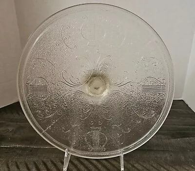 1950's Jeanette Glass Vintage Harp Pedestal Cake Stand Plate 10 Depression Glass • $15