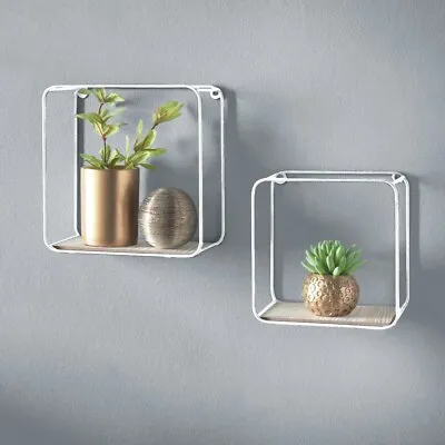 Floating Wall Shelf Metal Wire Multi Section Shelving Unit Set Of 2 Home Decor • £9.70