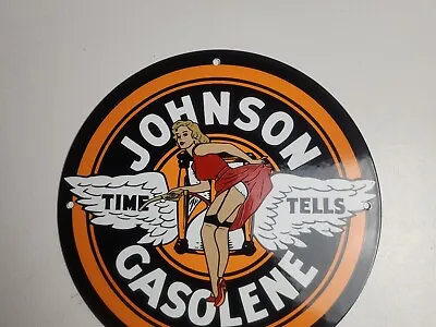 Vintage Johnson Gasoline Porcelain Gas Motor Oil Service Station Pump Plate Sign • $67.99