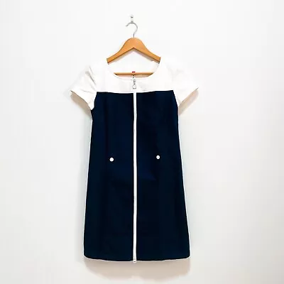 Courreges 21 Vintage Logo Charm A-Line Dress Navy White 38 XS-S Made In Japan • $150