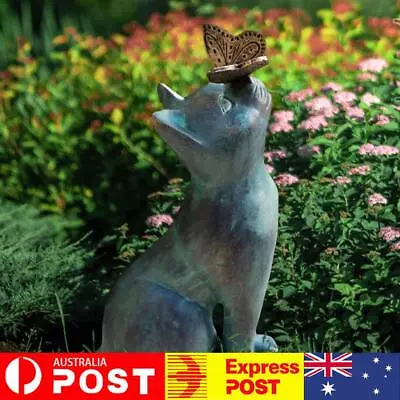 Resin Cat Garden Statue Ornament Cat Sculpture Art Waterproof For Courtyard Lawn • $15.39