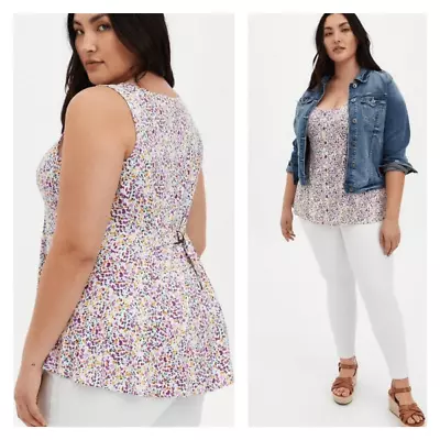 Torrid Fit And Flare Floral Tie Back Stretch Challis Button-Front Tank Size 4X • $25