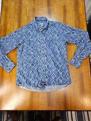 Wrangler Rock 47 Shirt Men's Medium Blue Western Pearl Snap Cowboy Rodeo • $15