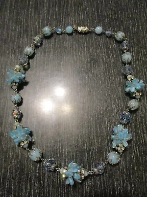 Vintage Signed Vendome Poured Blue Glass Bead Aurora Borealis Crystal Necklace! • $125