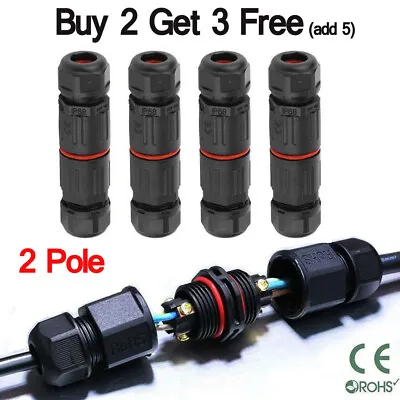 £2.96 • Buy 2 Pin Pole Core Joint Outdoor IP68 Waterproof Electrical Cable Wire Connector