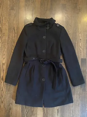 Women’s ZARA BASIC Black Belted OverCoat Pea Coat Size XS Extra Small • $40
