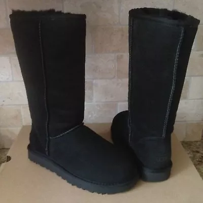 UGG Classic Tall II Black Water-resistant Suede Sheepskin Boots Size 9 Women • $161.49