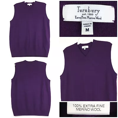 Turnbury Mens Medium (42 In Chest) Dark Purple Merino Wool V-Neck Sweater Vest • $17.84