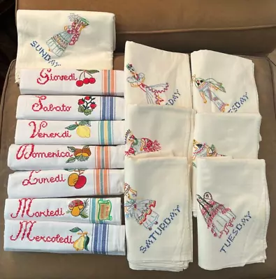 Lot 14 Vintage Cotton Embroidered Tea Towels-2 Sets Days Of The Week Towels • $7.50