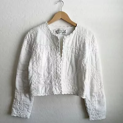 Vtg Vicki Lynn Bardon White Patchwork Lace Quilted Cropped Jacket M/L • $89