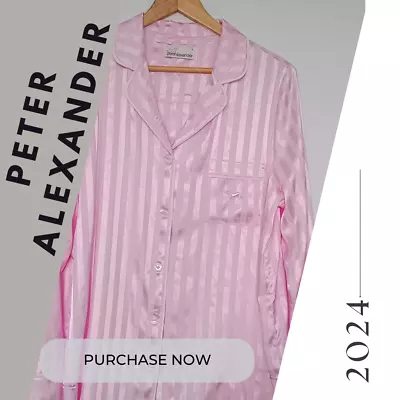 Peter Alexander Long Pink Stripe Chic Satin Pyjamas Set Size L RRP$139 • $50