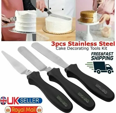 3pcs Stainless Steel Spatula Palette Knife Set Smooth Cake Decorating/Baking • £3.49