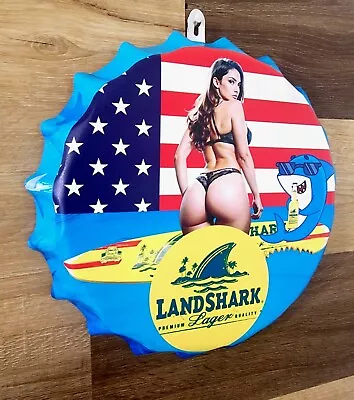 LANDSHARK SURFBOARD Metal Sign   Mancave Bar Pub Décor Sexy Girl Beer • $19.99