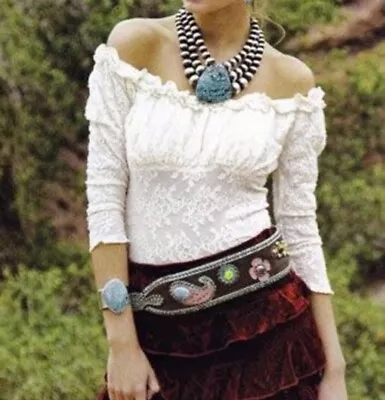 MARRIKA NAKK || Vintage Off-The-Shoulder Western ‘Lace T’ In Pearl White - SZ S • $78.10