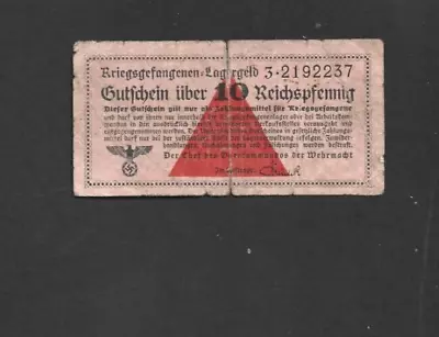 10 Reichspfennig Vg  Nazi Concentration Camp Note From Germany 1942 • £2.27