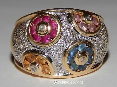 14k Yellow Gold Levian 1.50 Tcw Diamond Multi Color Sapphire Wide Face Dome Ring • $995