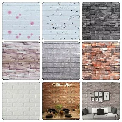 Large Self-adhesive 3D Tile Brick Wall Sticker Waterproof Wallpaper FoamPanel ~ • £8.44