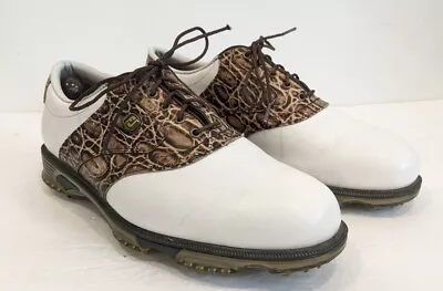 Footjoy Dryjoys Tour Golf Shoes Mens Sz 9  XW Croc Leather 53754 White Brown • $34.95