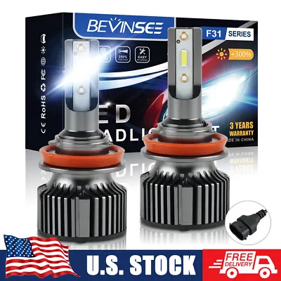 Bevinsee H11 H8 H9 50W LED Headlight High Low Beam 6000K 6000LM White Bulbs Kit • $9.99