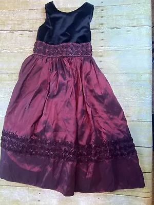 Dollie & Me Little Girl's Size 7 Velvet Taffeta Dark Red Black Long Dress • $15