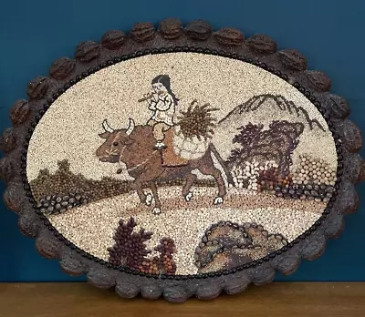Vintage Detailed Mosaic Art Made Of Seeds From Seoul Korea Oval 19  X 14.5  • $99
