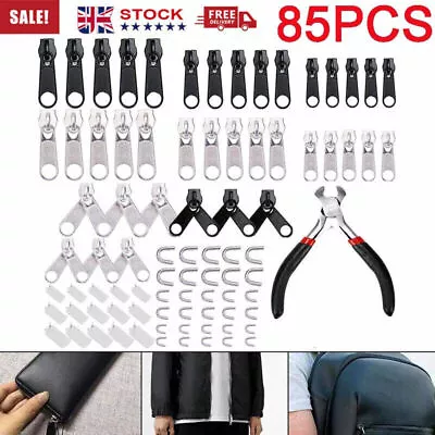 £2.96 • Buy New 84PCS REPLACEMENT ZIPPER REPAIR KIT METAL ZIP SLIDER + INSTALL PLIERS UK
