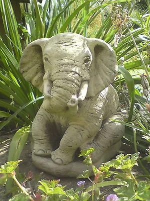 Stone Garden Lucky Sitting Elephant Ornament Statue Figure 🐘🌴 • £28.50