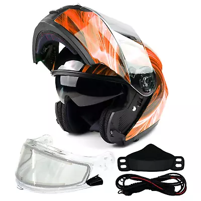 Orange Modular Snowmobile Helmet Electric Shield Adult Sledding Snow Machine • $135