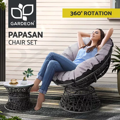 Gardeon Outdoor Lounge Setting Furniture Papasan Chairs Table Wicker Sofa Garden • $222.95