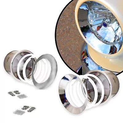 Recessed Frenched Headlight Conversion Kit Set 7  Bucket Chrome Trim Ring Bezel • $431.94