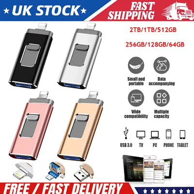 2TB USB Flash Drive Storage Memory Photo Stick External Hard Drive For IPhone PC • £26.99