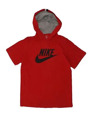 NIKE Boys Hooded Graphic T-Shirt Top 10-11 Years Red Cotton XO07 • £10.03