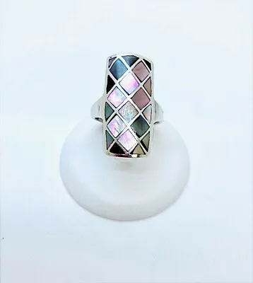 Diamond Cut Abalone Shell Sterling Silver Ring Size 7 • $89.99