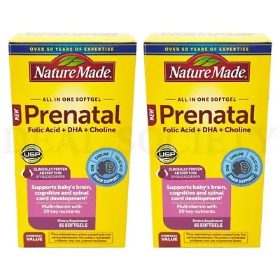 Nature Made Prenatal Folic Acid + DHA + Choline 65 Softgels Each Lot Of 2 • $15.99