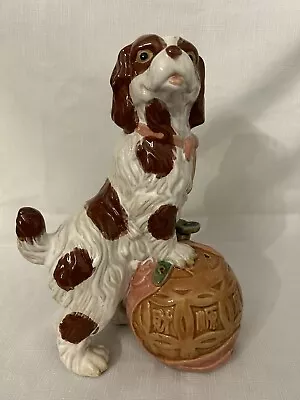 Vintage Asian Staffordshire Style King Charles Spaniels Foo Dog On Ball Statue • $55