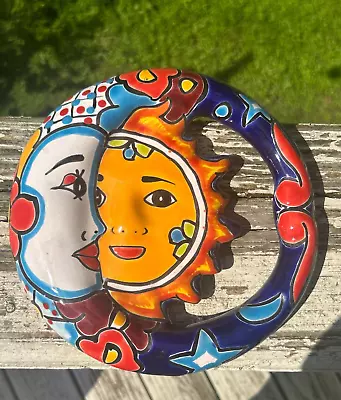 Eclipse Sun Moon Mexican Talavera Wall Art 8  Hand Painted Ceramic Z22 • $27.90